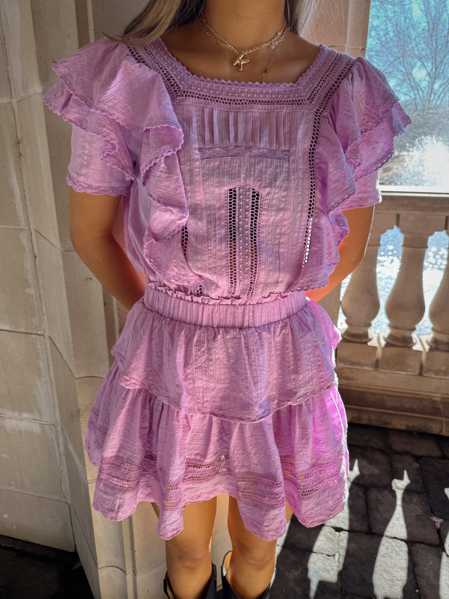 Natasha Ruffle Dress- Pink