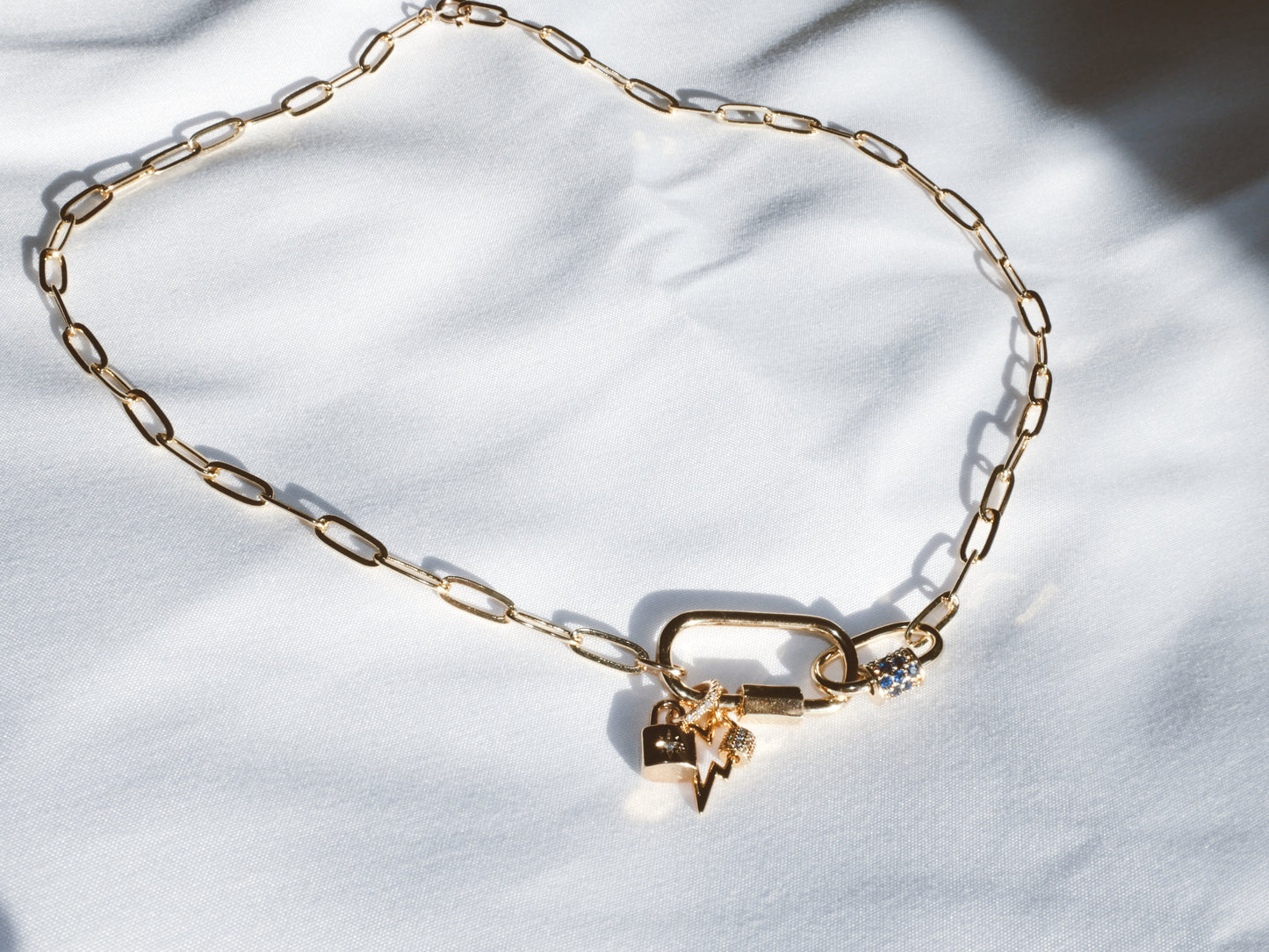 Multi Charm Necklace- Paperclip