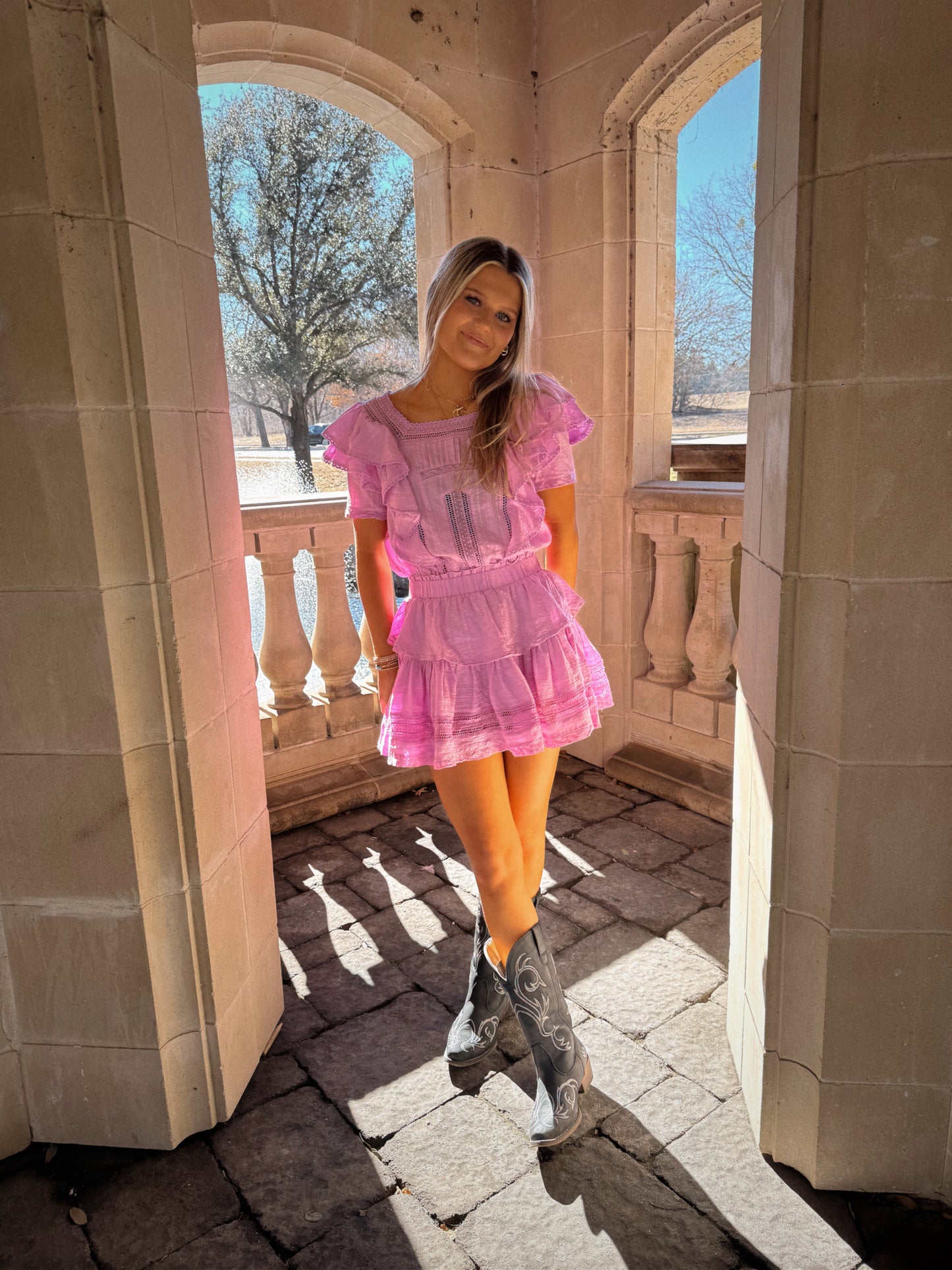 Natasha Ruffle Dress- Pink