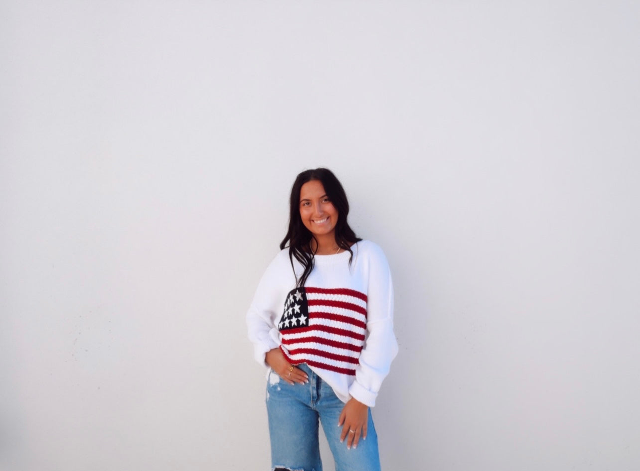 Flag Crochet Knit Sweater Top