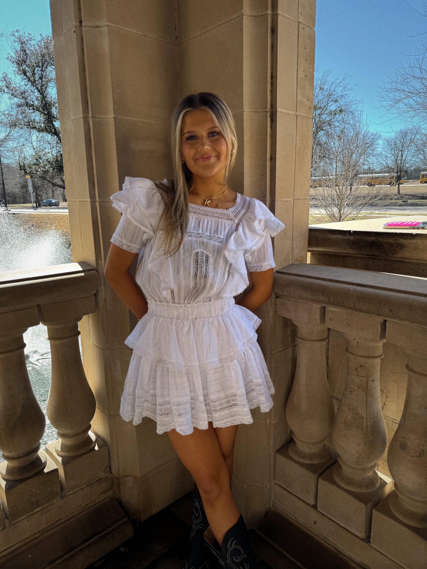 Natasha Ruffle Dress- White