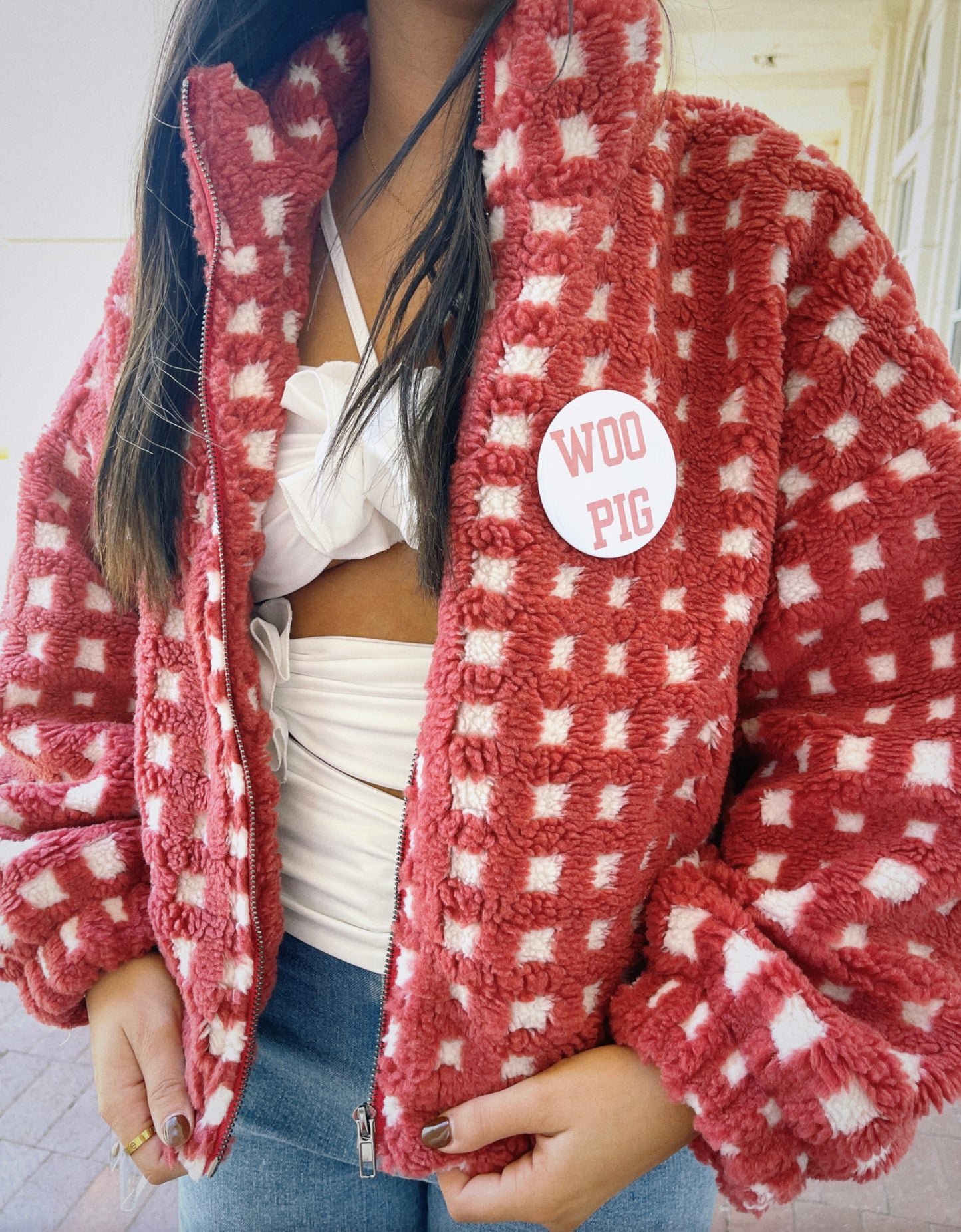 Clara Checkered Jacket- Red