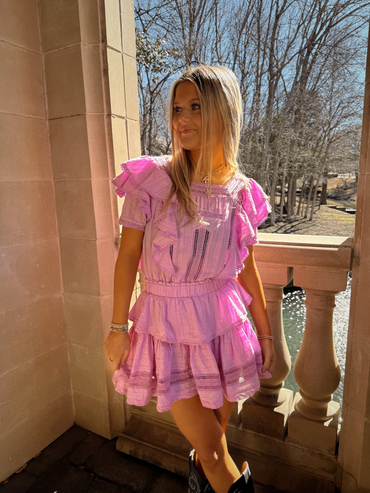 Natasha Ruffle Dress- Pink