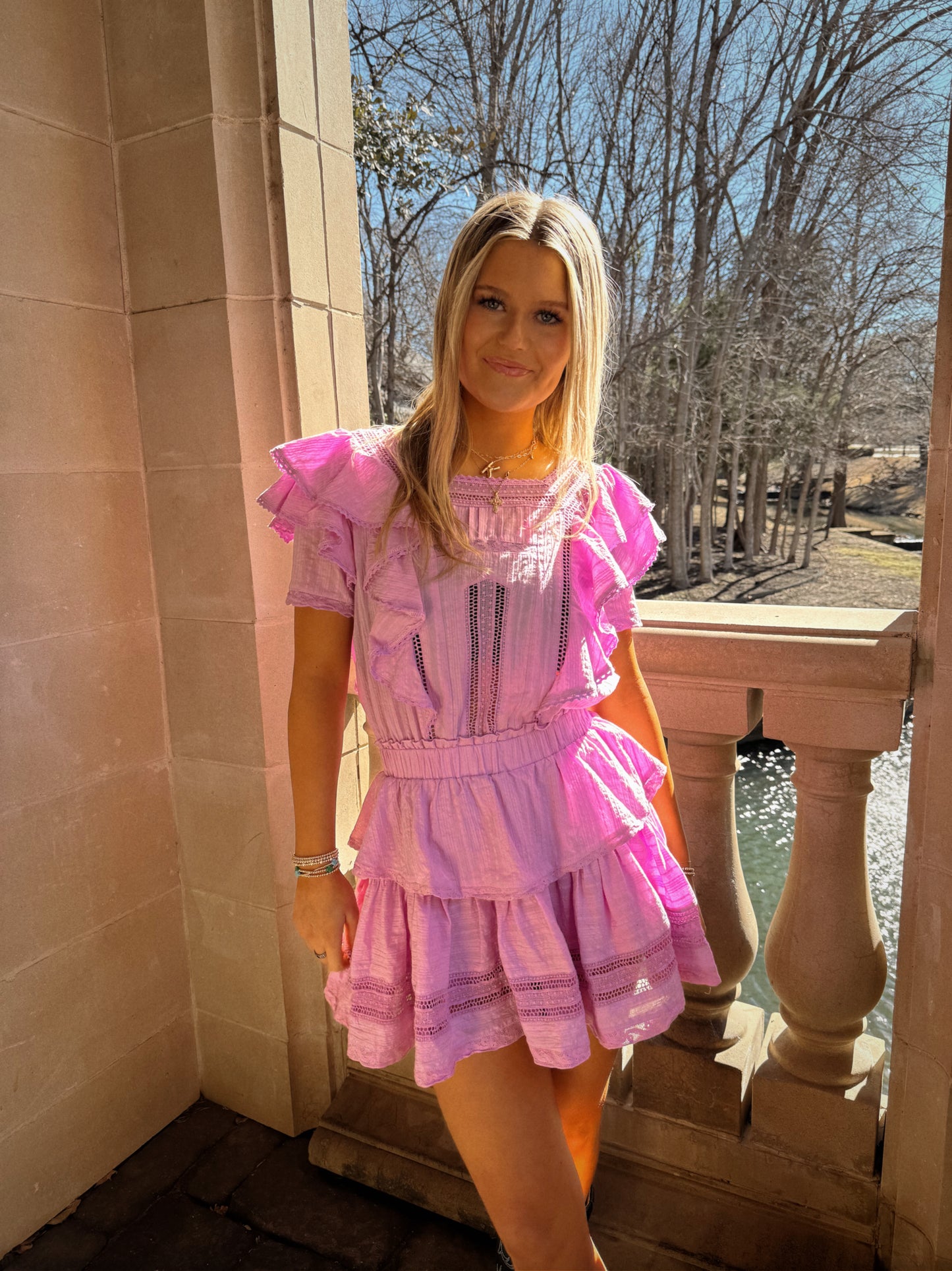 Natasha Ruffle Dress- Pink
