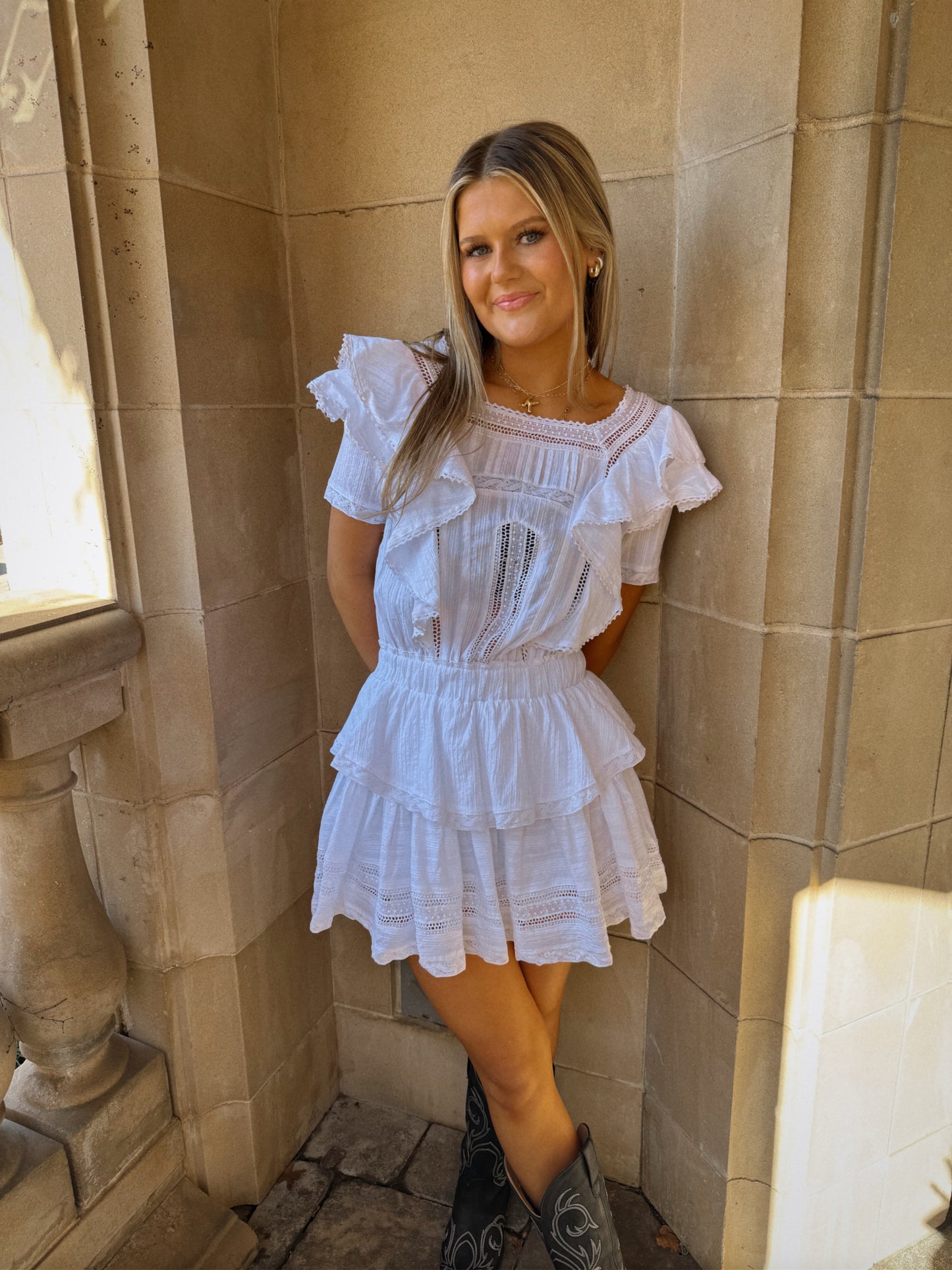Natasha Ruffle Dress- White