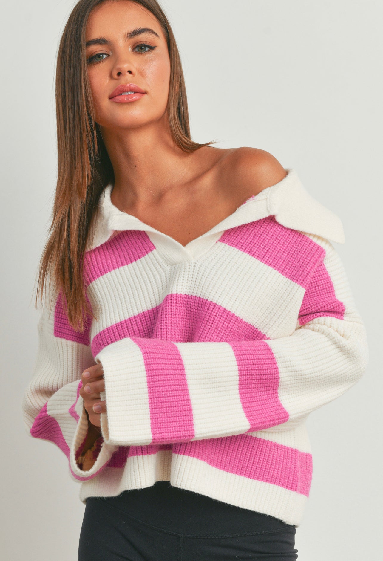Sassy Striped Sweater-Pink