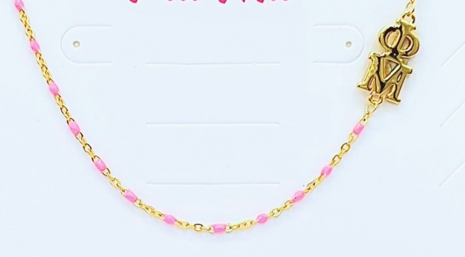 Phi Mu Necklace- Side Set ΦΜ Enamel Bead Necklace
