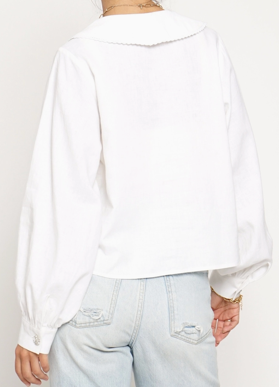 Rhinestone Collared Blouse- White