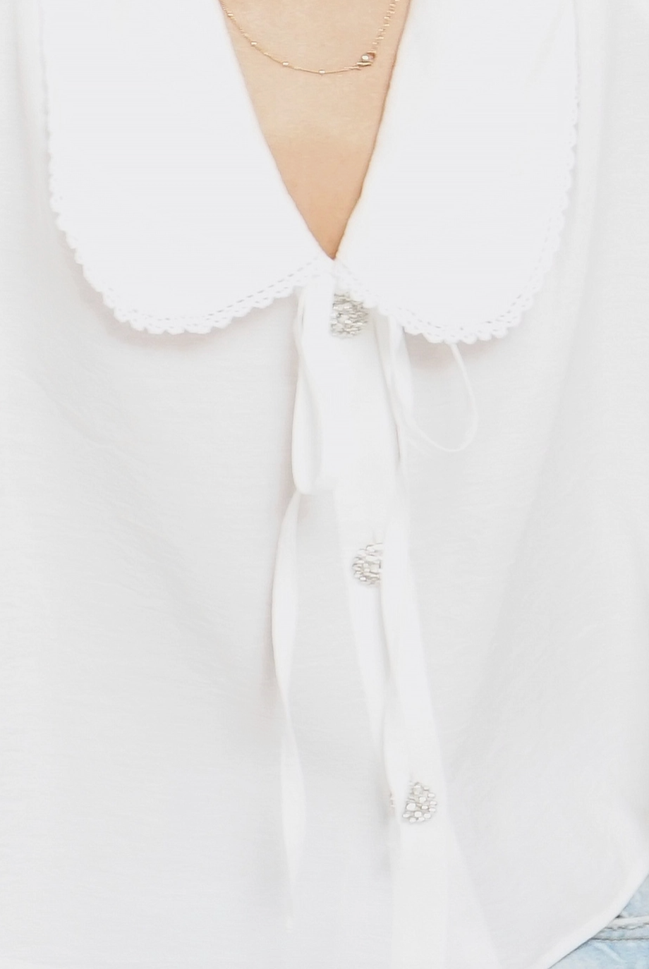 Rhinestone Collared Blouse- White