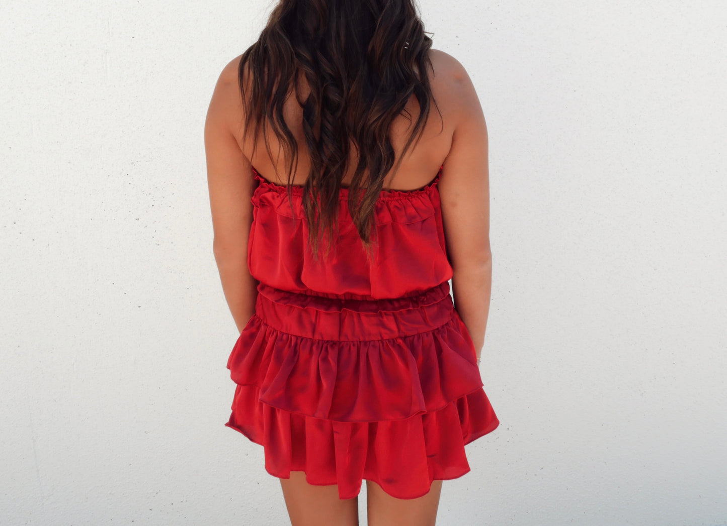 Stevie Strapless Ruffled Romper