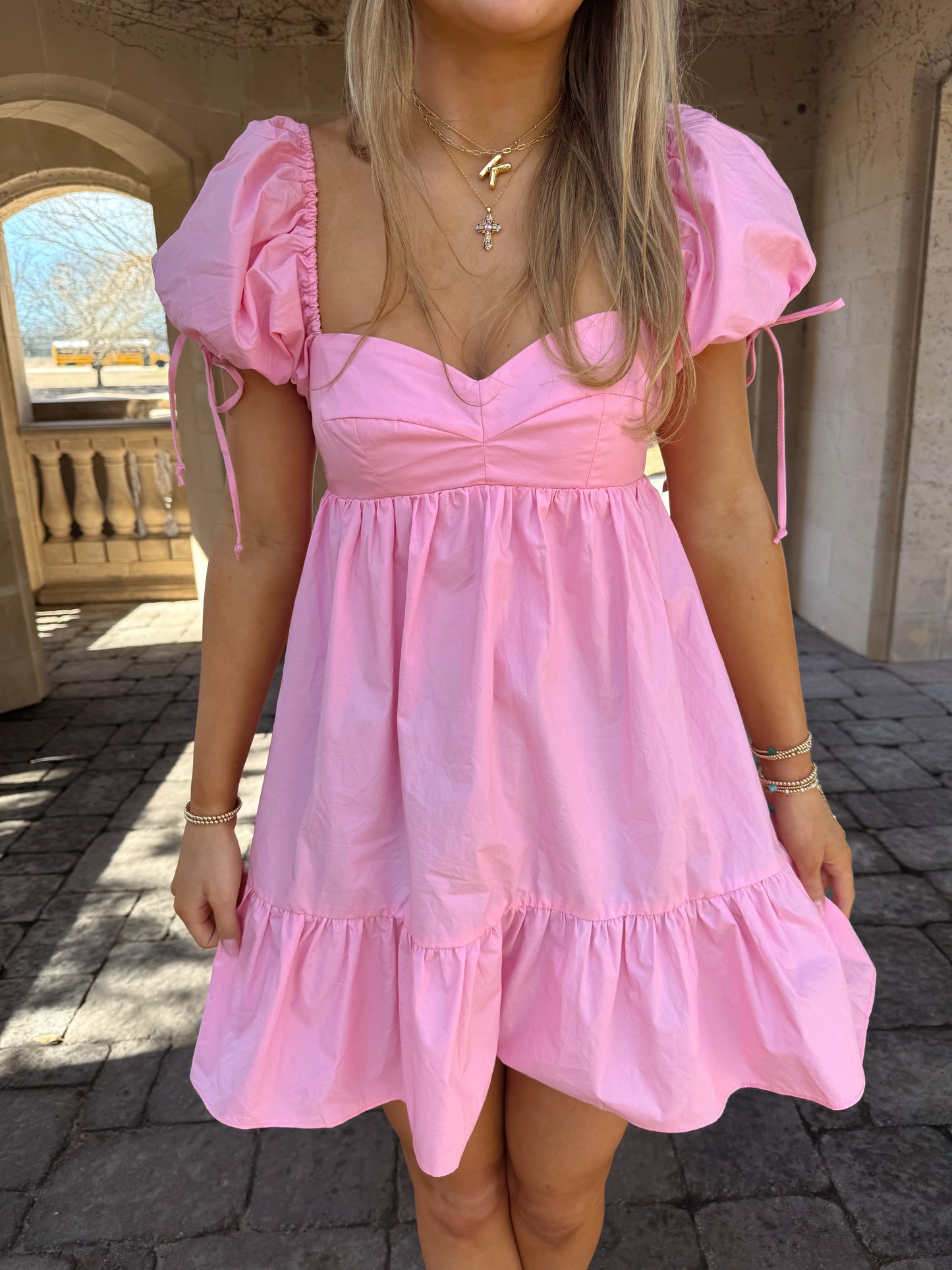 Sailor Puff Sleeve Dress- Pink