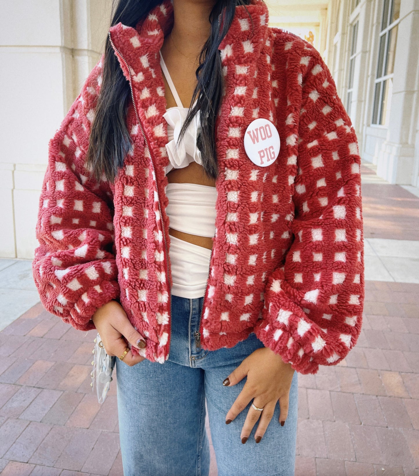 Callie Checkered Jacket- Red