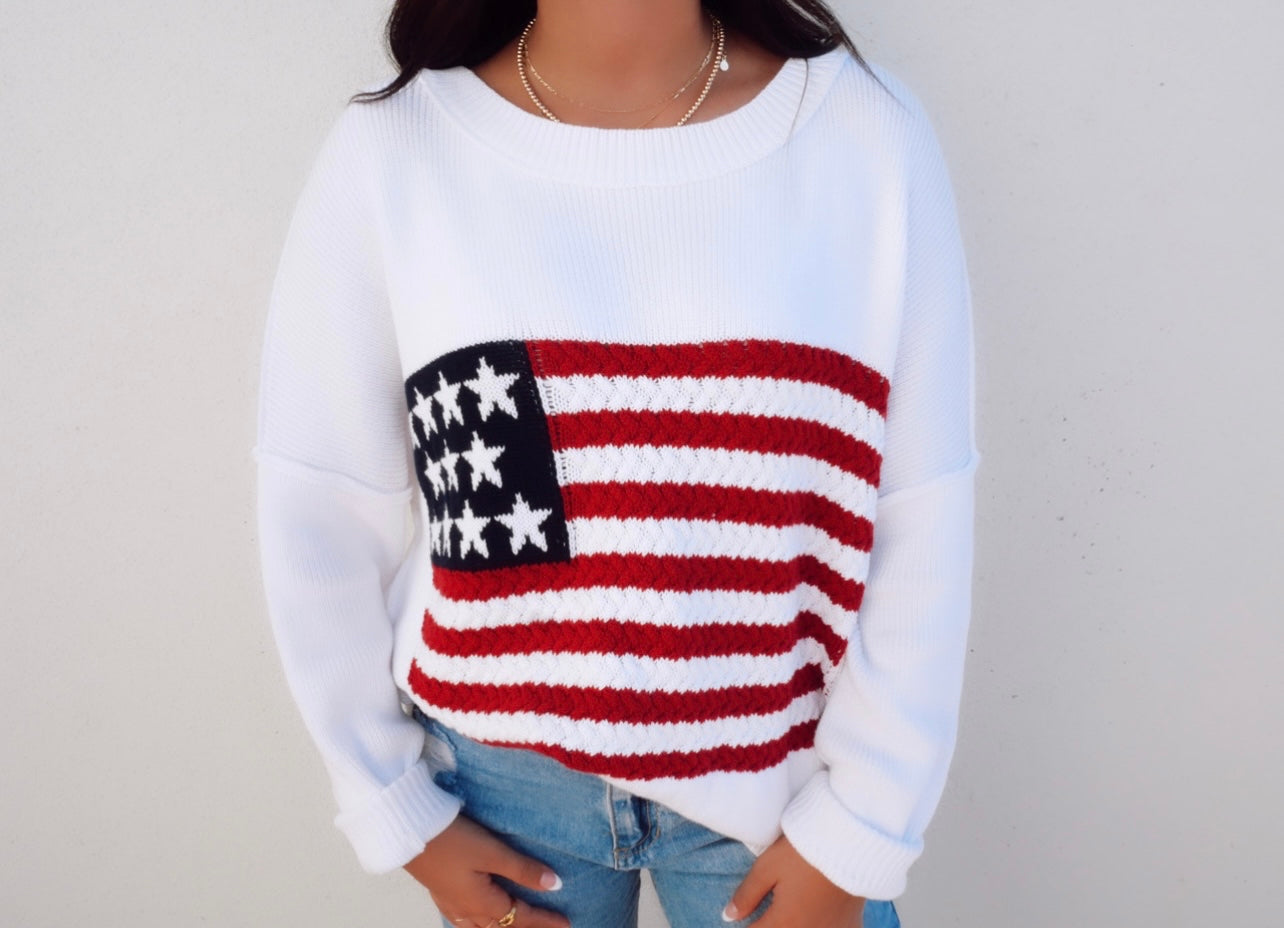 Flag Crochet Knit Sweater Top