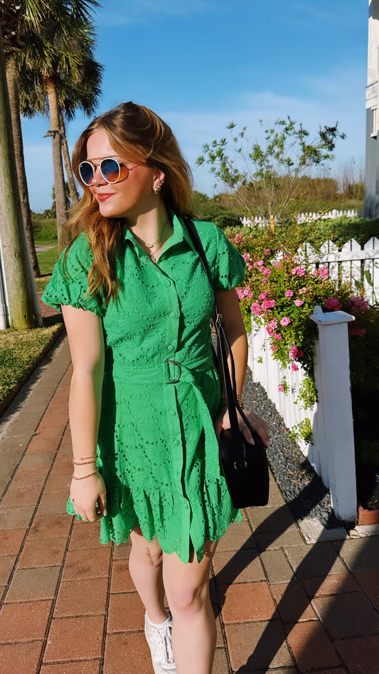 Melanie Eyelet Dress- Green