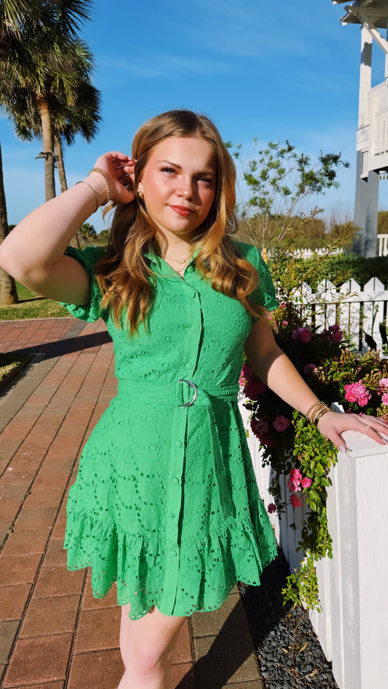 Melanie Eyelet Dress- Green