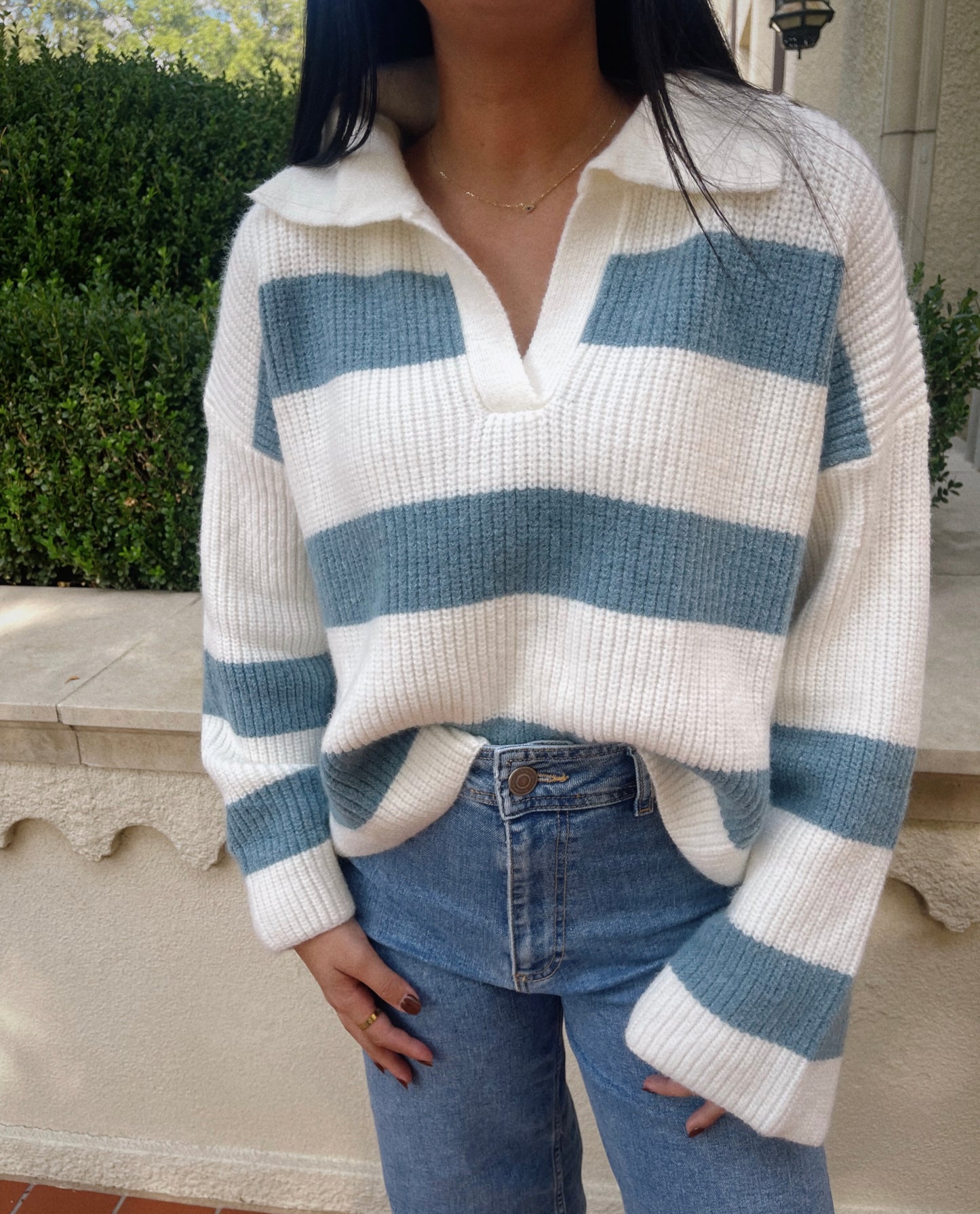 Sassy Striped Sweater- Blue