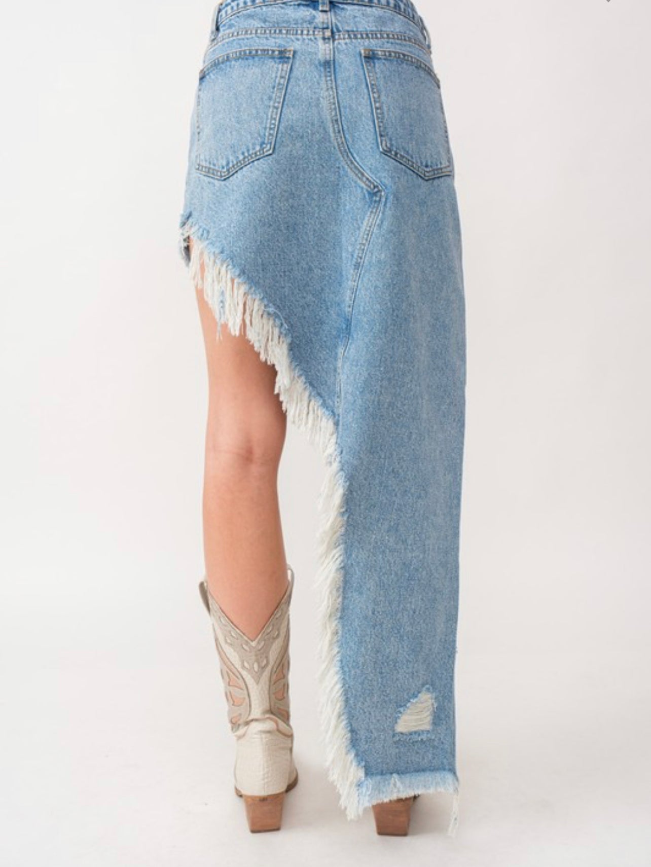 Carmen Asymmetrical Denim Midi Skirt
