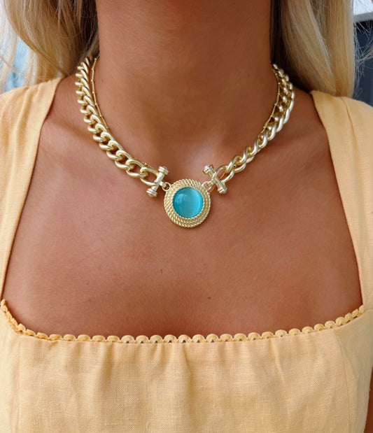 Blue Stone Chunky Necklace