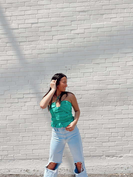 Mackenzie Ruche Tie Top- Green